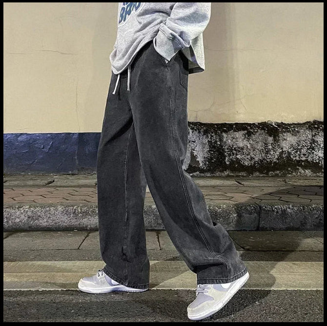 New Streetwear Loose Jeans Men Korean Style Fashion Loose Straight Wide Leg Pants Men's Brand Clothing Black Light Blue