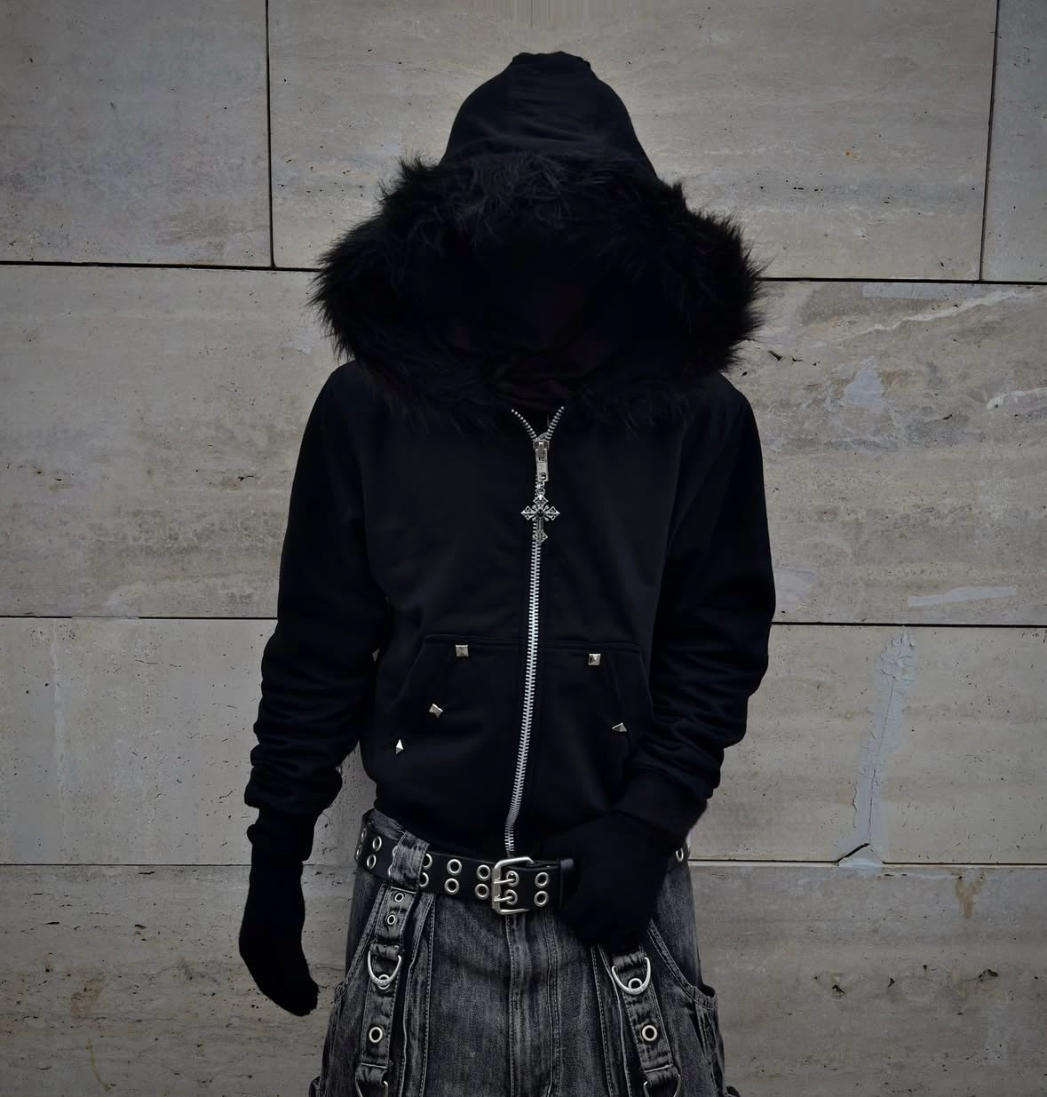 Letter-print Rhinestone-studded Hooded Loose-fit Zip-up Coat For Fallwinter Hip-hop Style