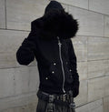 Letter-print Rhinestone-studded Hooded Loose-fit Zip-up Coat For Fallwinter Hip-hop Style